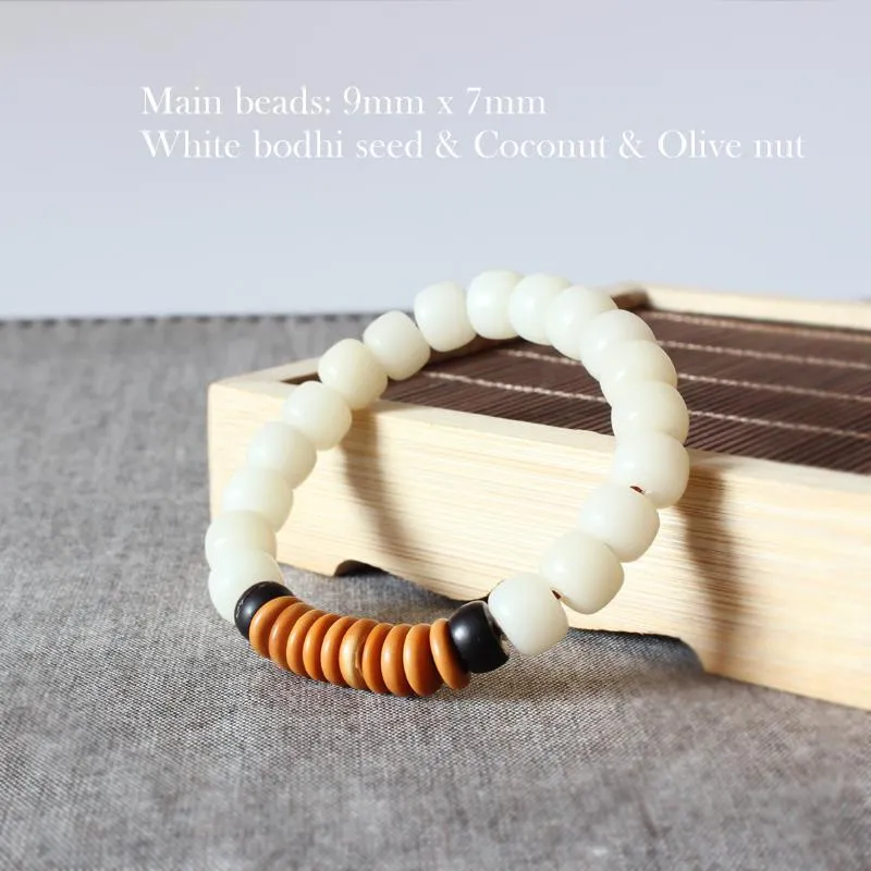 Natural White Bodhi Seed Coconut Shell Olive Nut Bracelet