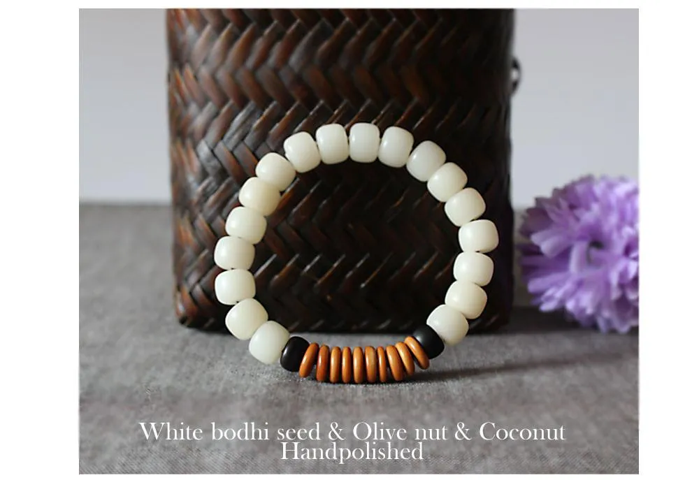 Natural White Bodhi Seed Coconut Shell Olive Nut Bracelet