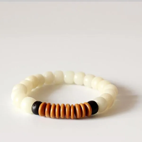 Natural White Bodhi Seed Coconut Shell Olive Nut Bracelet