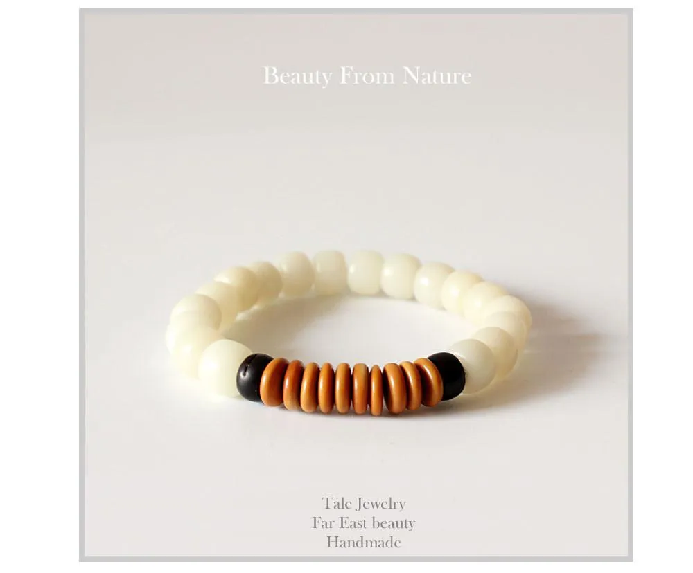 Natural White Bodhi Seed Coconut Shell Olive Nut Bracelet