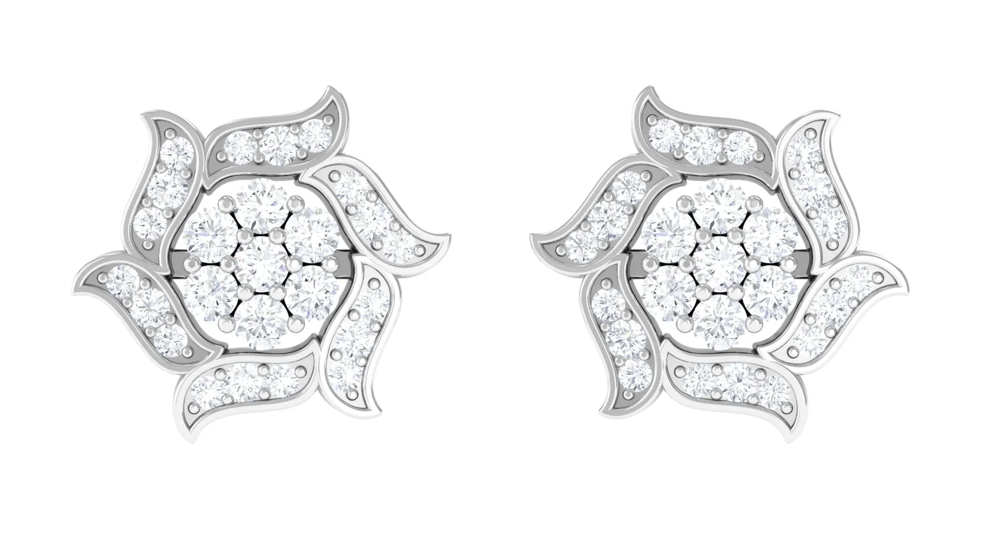 Nature Inspired Diamond Flower Stud Earrings