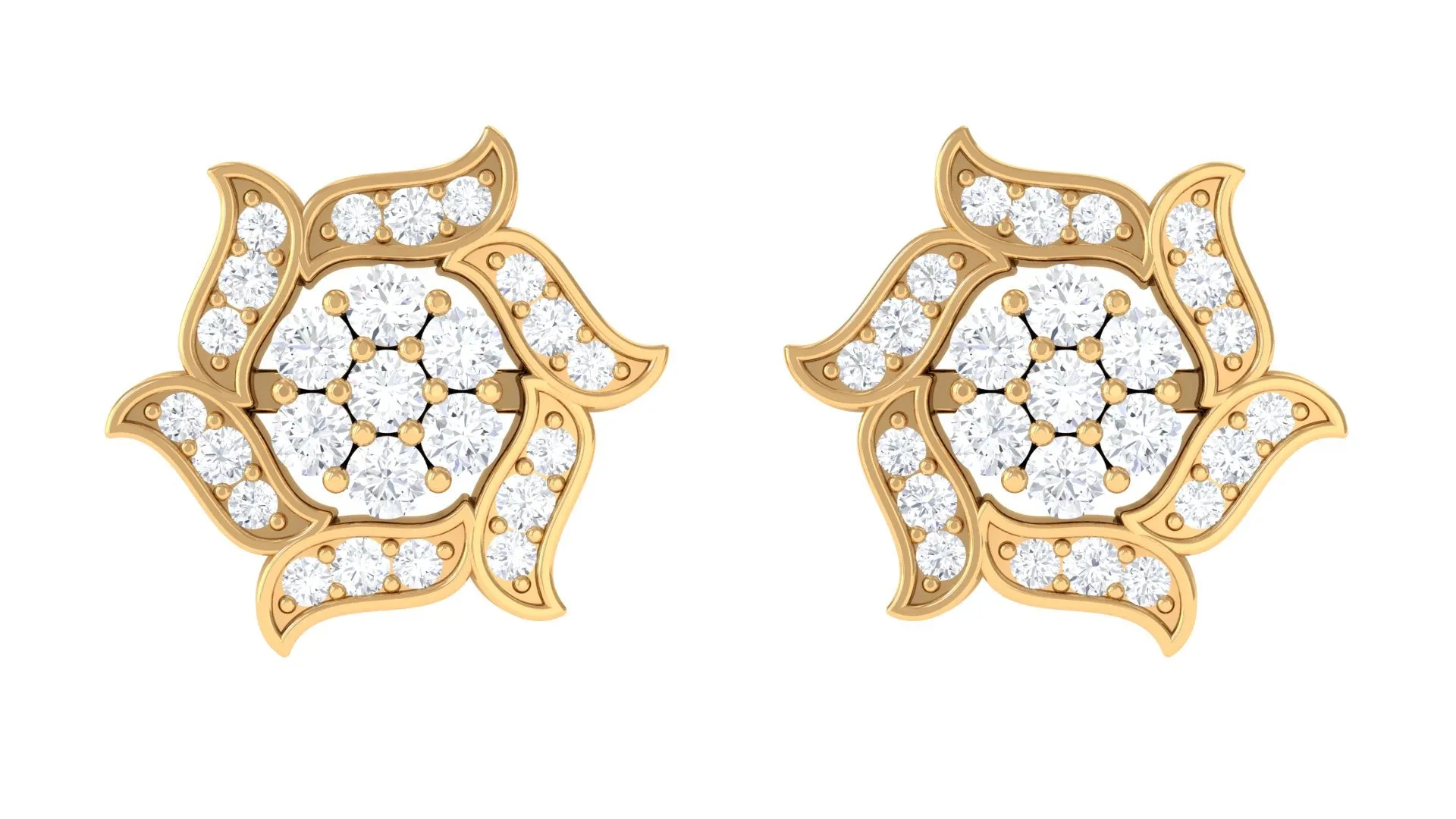 Nature Inspired Diamond Flower Stud Earrings