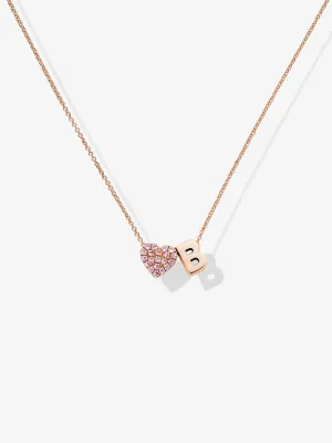 One Pink Sapphire Heart & Letter Necklace