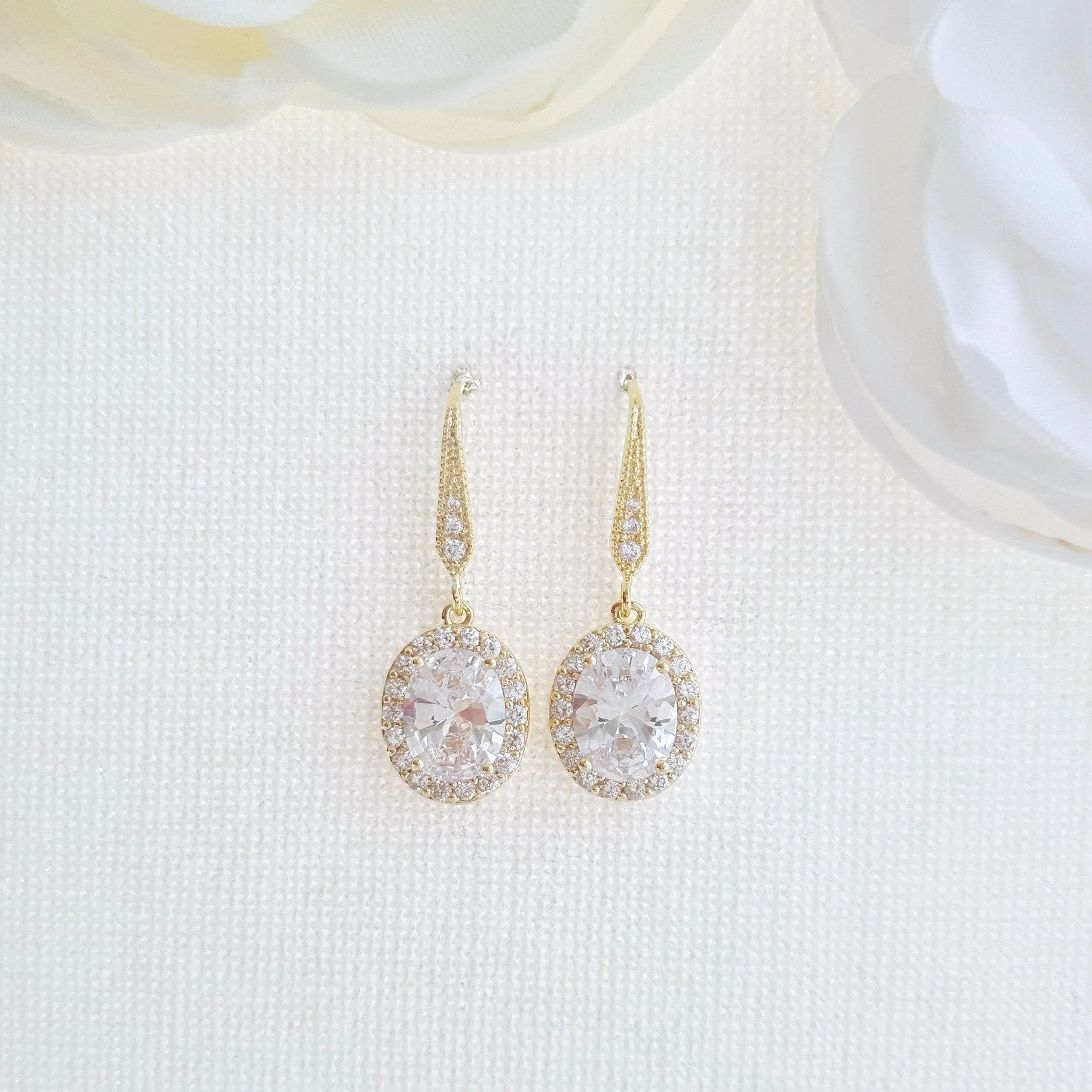 Oval Shaped Small Rose Gold Dangle Earring-Emily