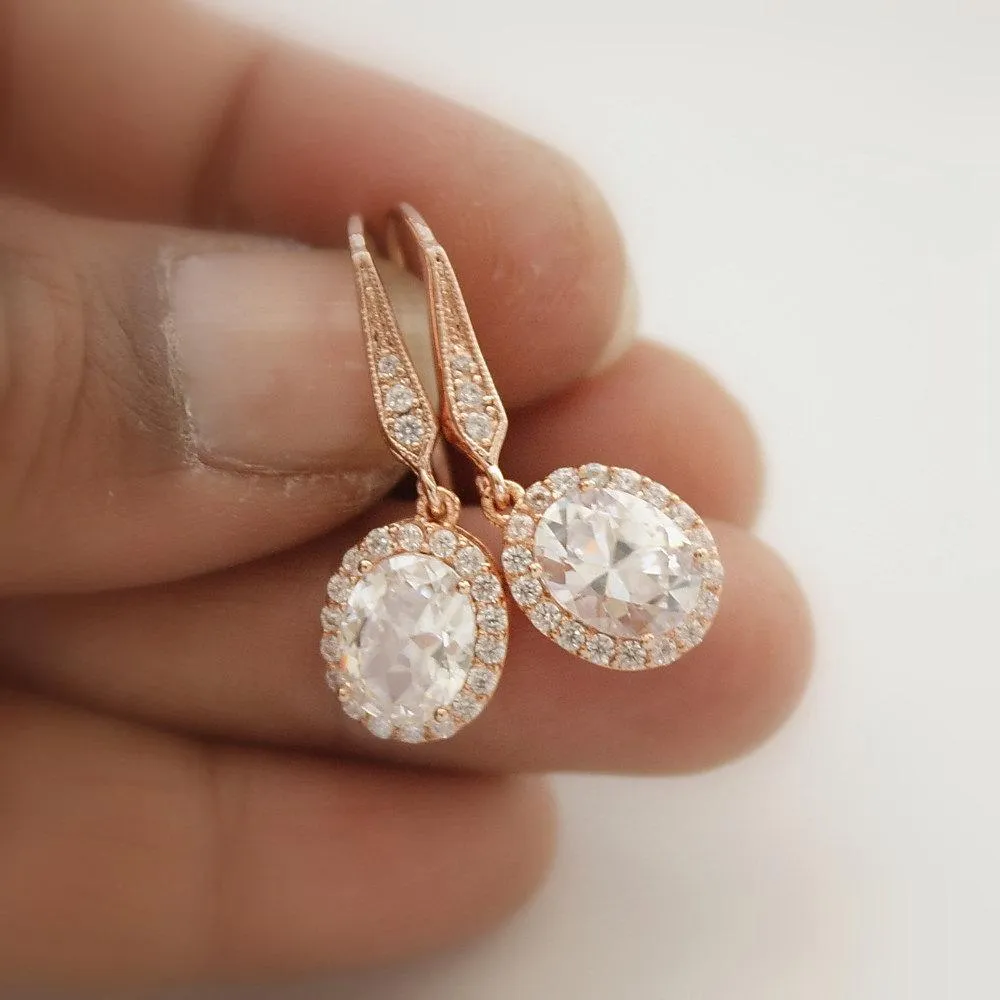 Oval Shaped Small Rose Gold Dangle Earring-Emily