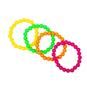 Pack of 4 Neon Bead Bracelets 1980s Fancy Dress Costume Accessory