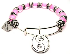 Paw Print Yin Yang 9mm Glass Beaded Single Bracelet