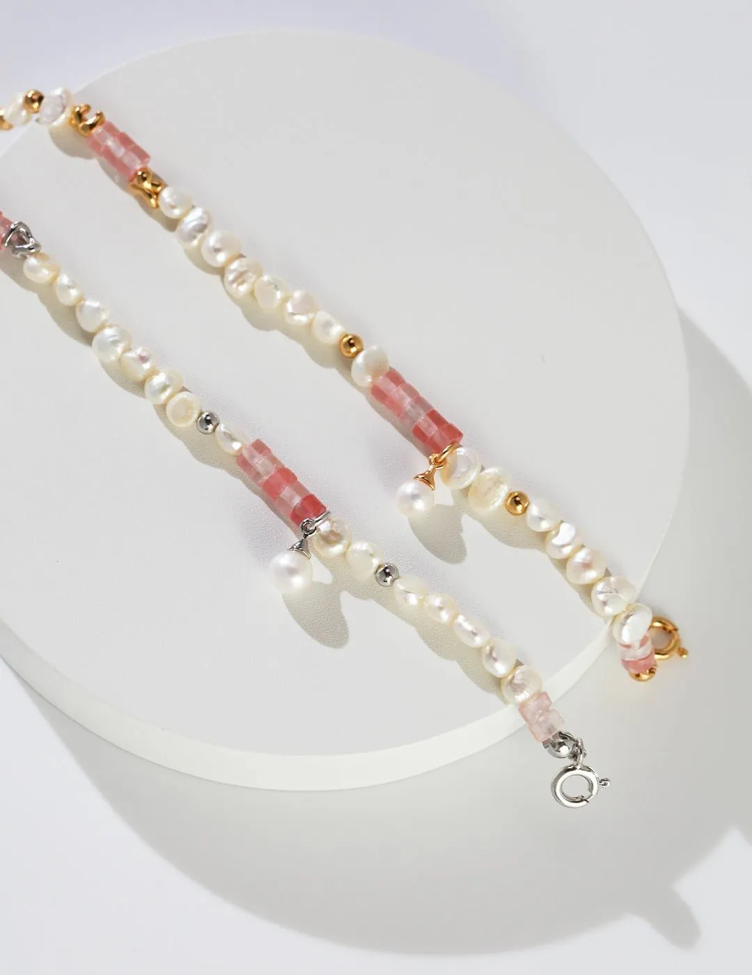 Peach Blossom Sterling Silver Pearl Bracelet