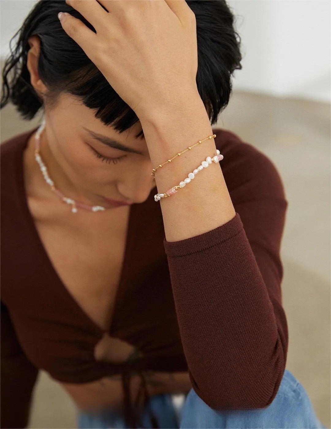 Peach Blossom Sterling Silver Pearl Bracelet