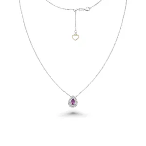 Pear Shape Pink Sapphire With Diamond Halo Necklace (0.73 ct.) in 18K Gold