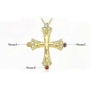 Personalized 3 Stones Cross Pendant