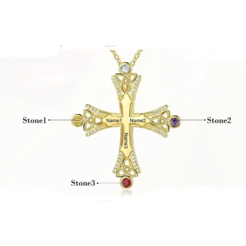 Personalized 3 Stones Cross Pendant