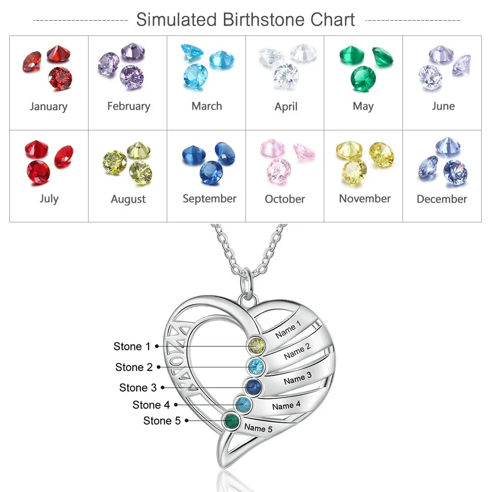 Personalized Birthstone Mother Necklace 5 names-5 stones