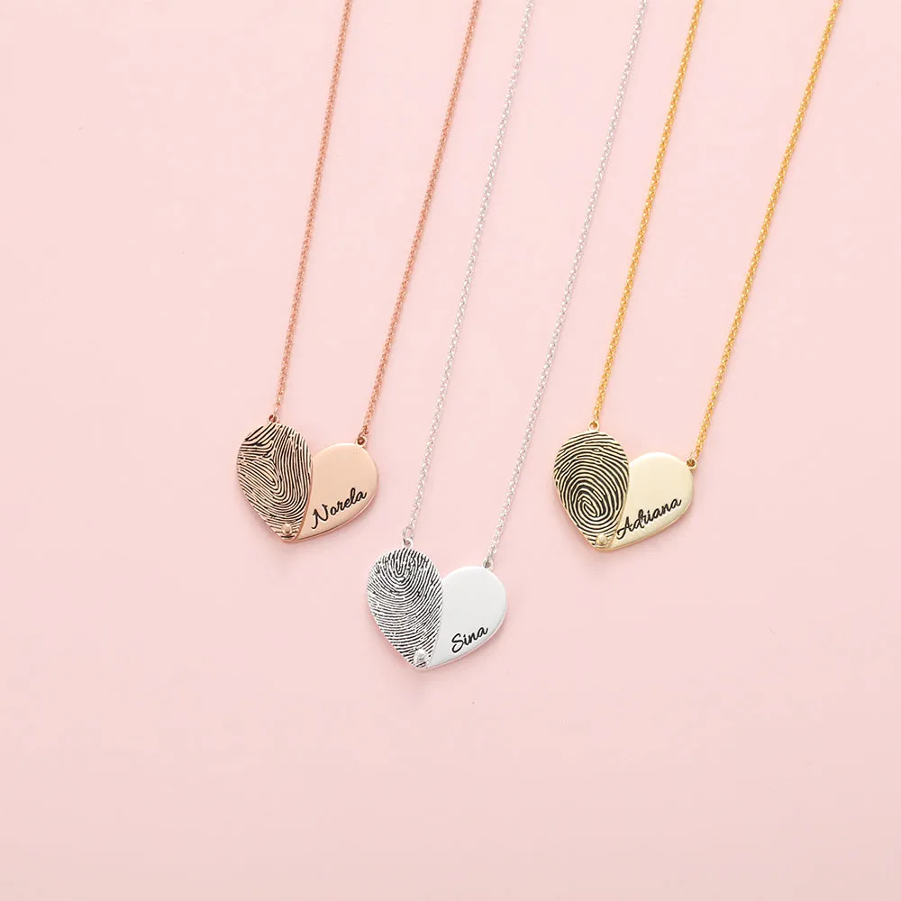 Personalized Fingerprint Double Heart Overlapping Necklace