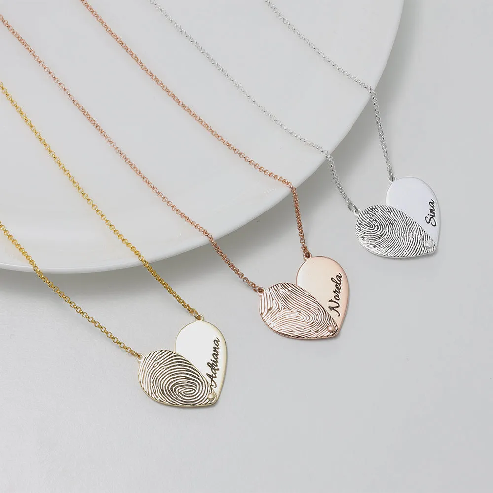 Personalized Fingerprint Double Heart Overlapping Necklace