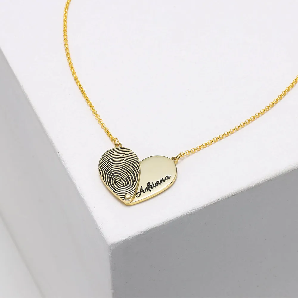 Personalized Fingerprint Double Heart Overlapping Necklace