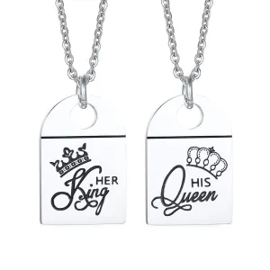 Personalized Her King His Queen Necklaces Set for Couples