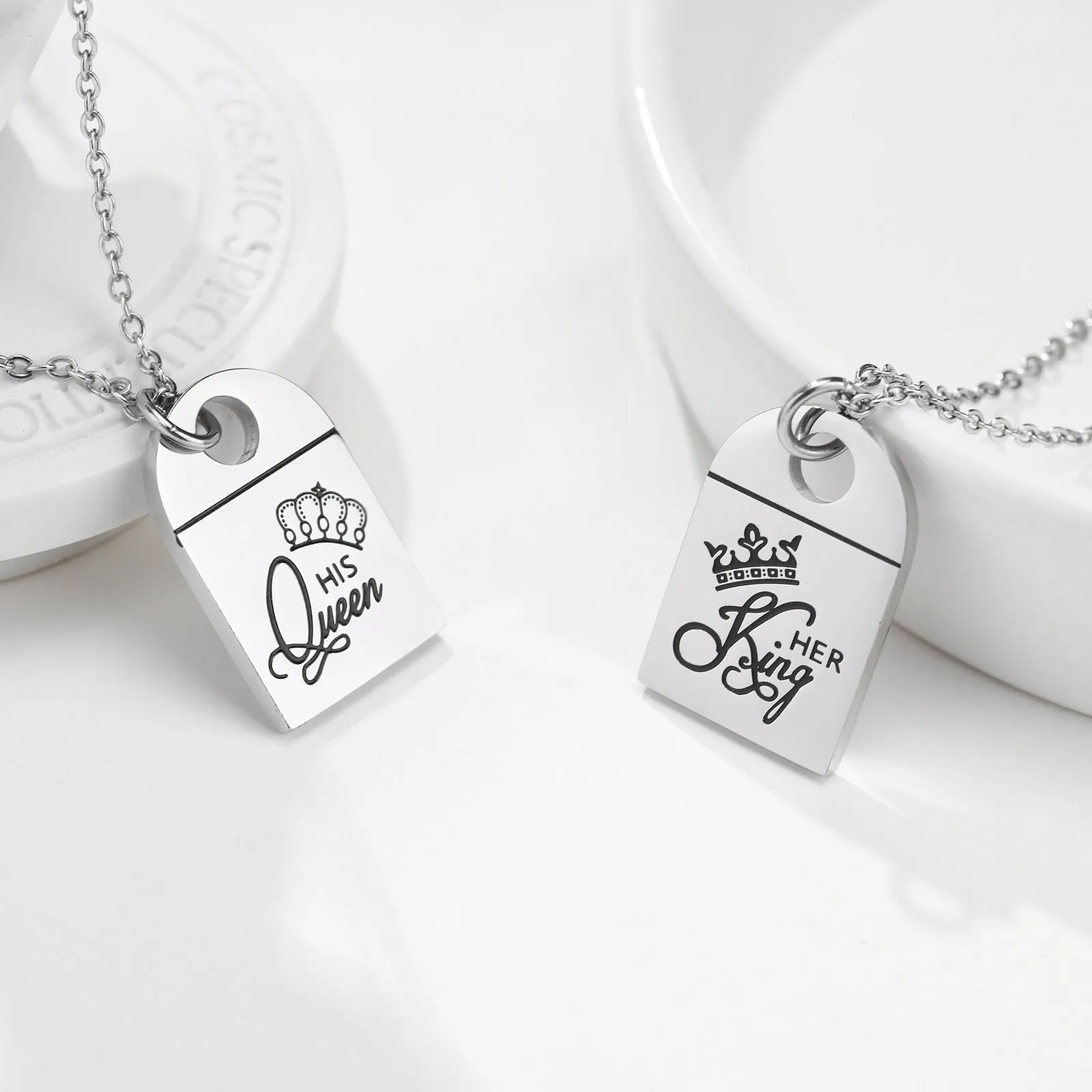 Personalized Her King His Queen Necklaces Set for Couples