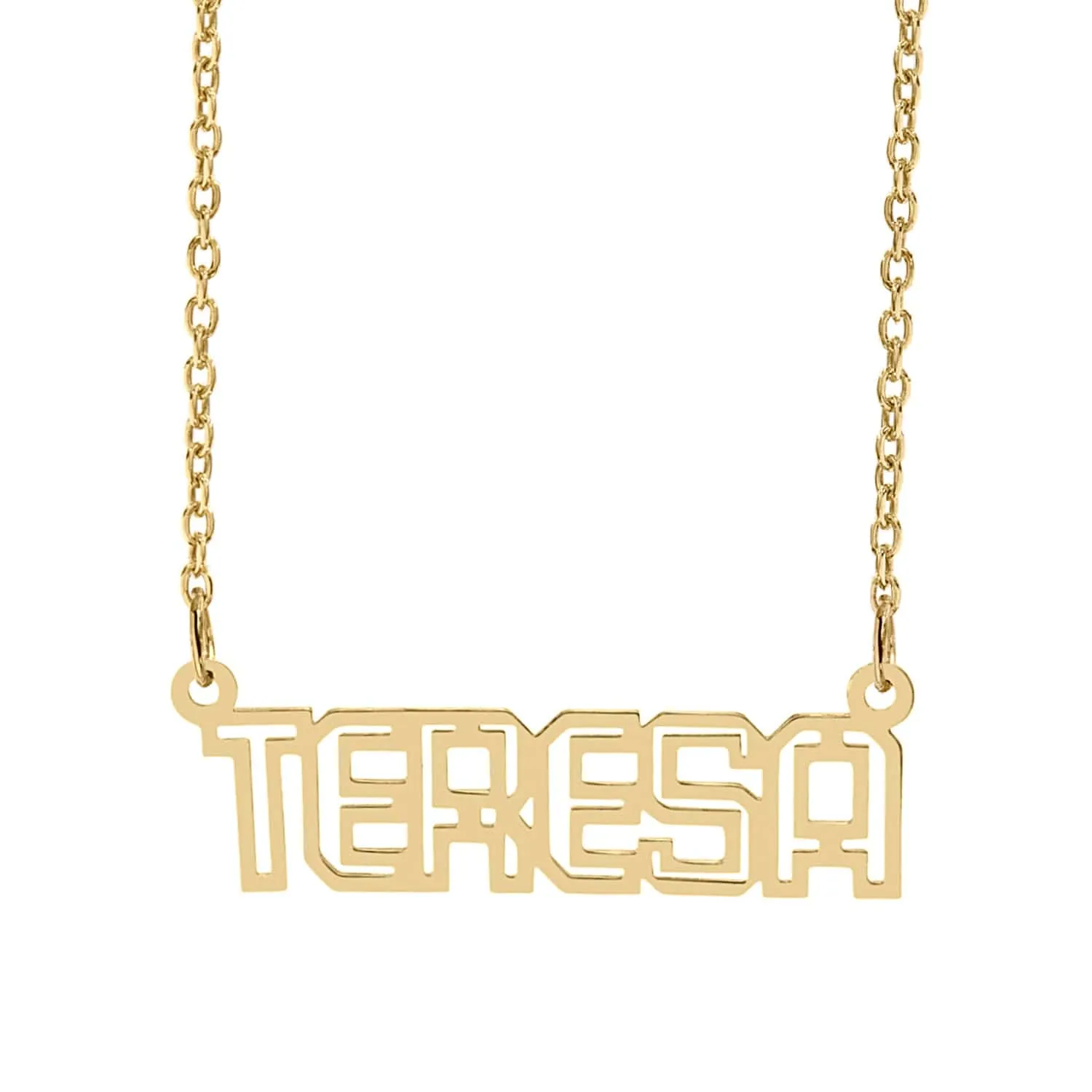 Personalized Outline Block Nameplate Necklace