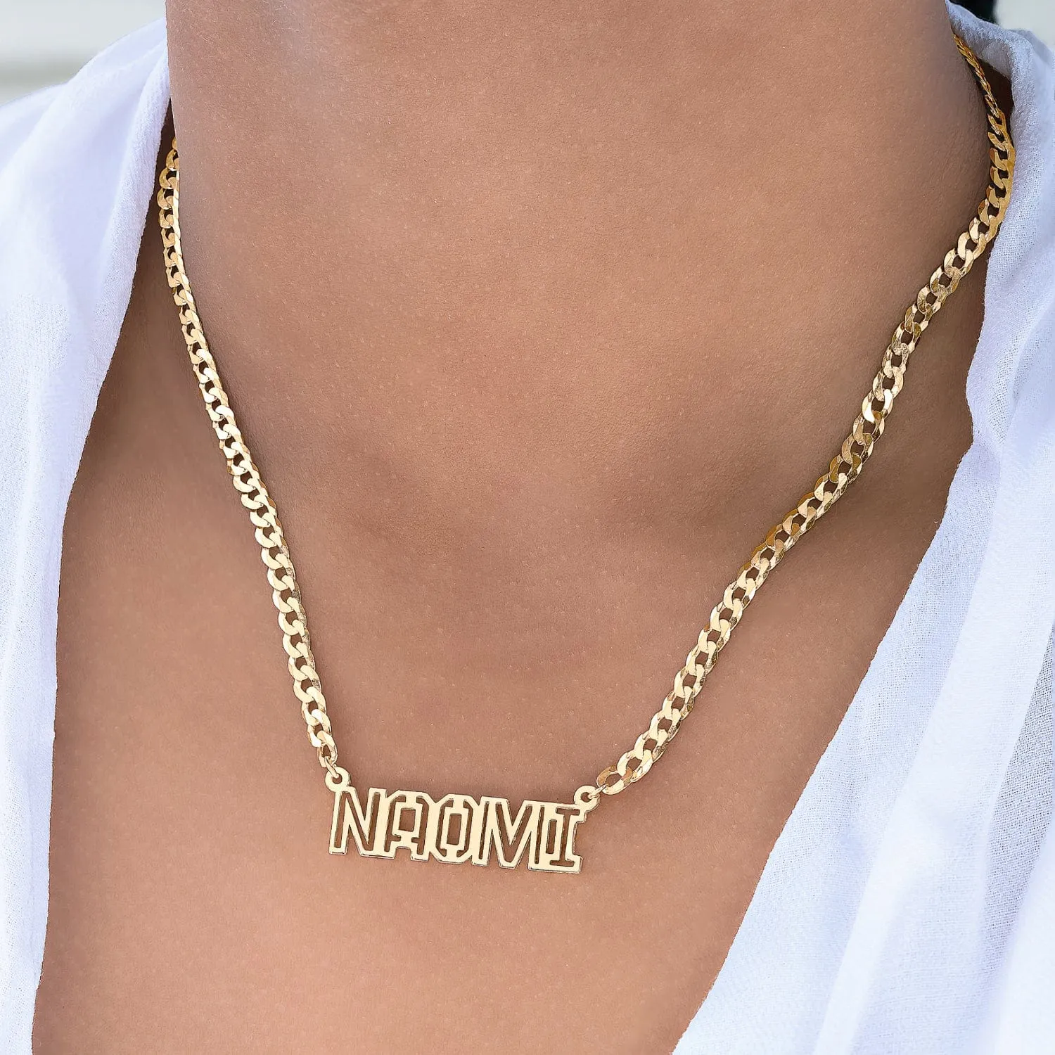 Personalized Outline Block Nameplate Necklace