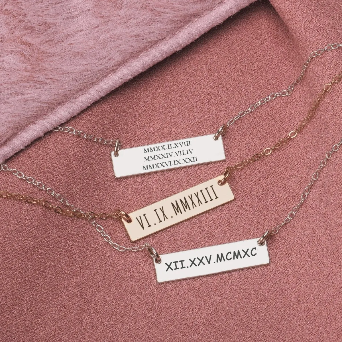 Personalized Roman Numerals Bar Necklace