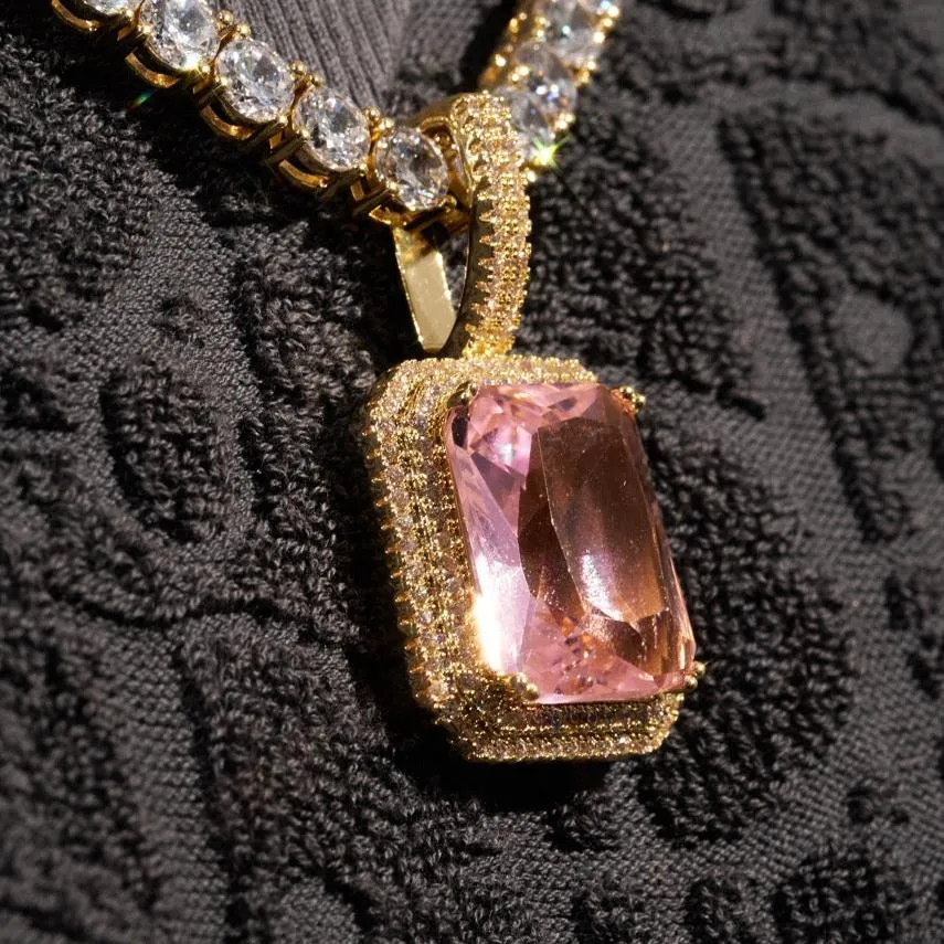 Pink Opal Gem Pendant - Gold