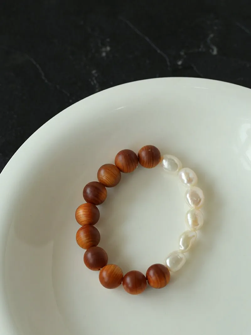 Primeval Forest Nature's Wood Bead Pearl Bracelet