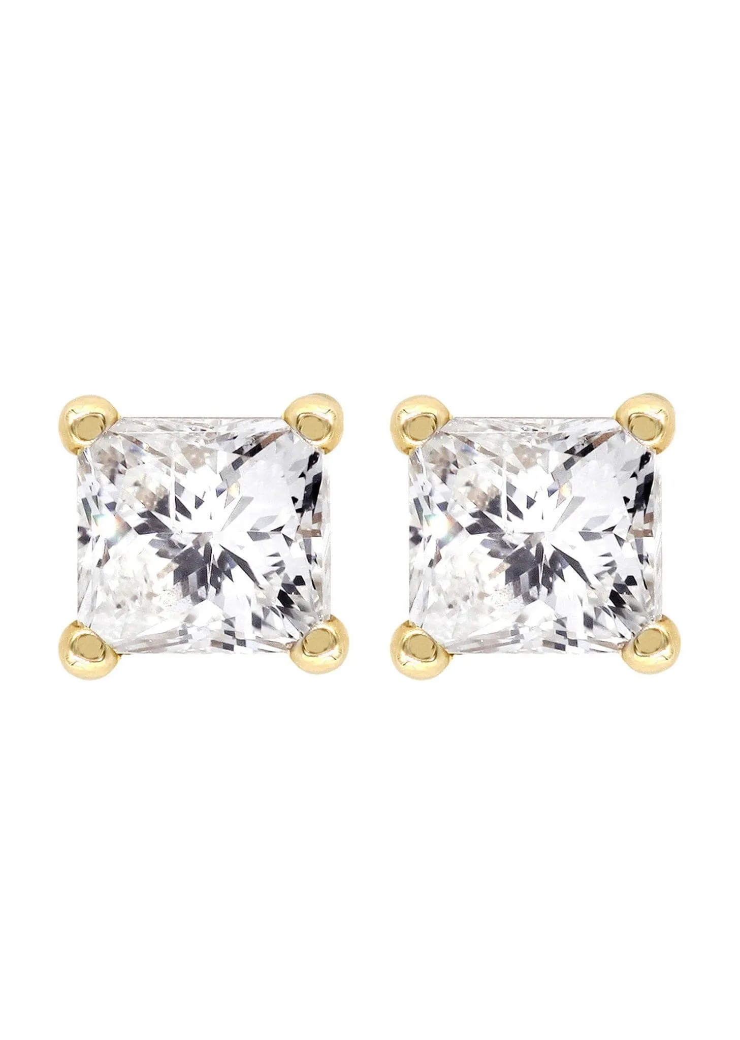 Princess Cut Diamond Stud Earrings For Men | 14K Yellow Gold | 1.05 Carats