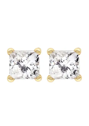 Princess Cut Diamond Stud Earrings For Men | 14K Yellow Gold | 1.05 Carats