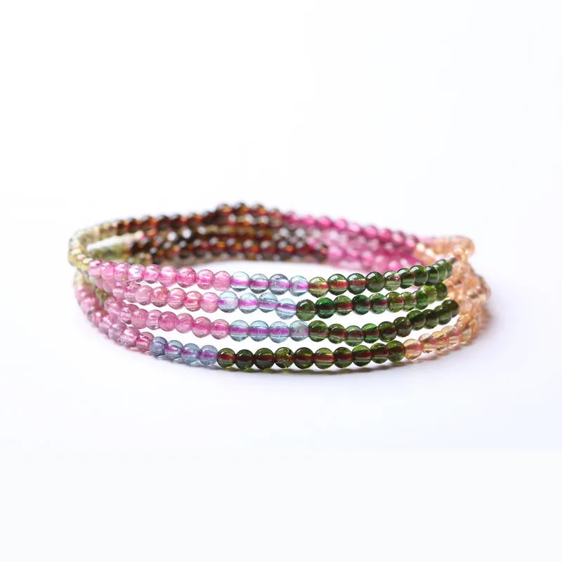 Rainbow Tourmaline Beaded Bracelets Handmade Gemstone Jewelry Accessories for Women