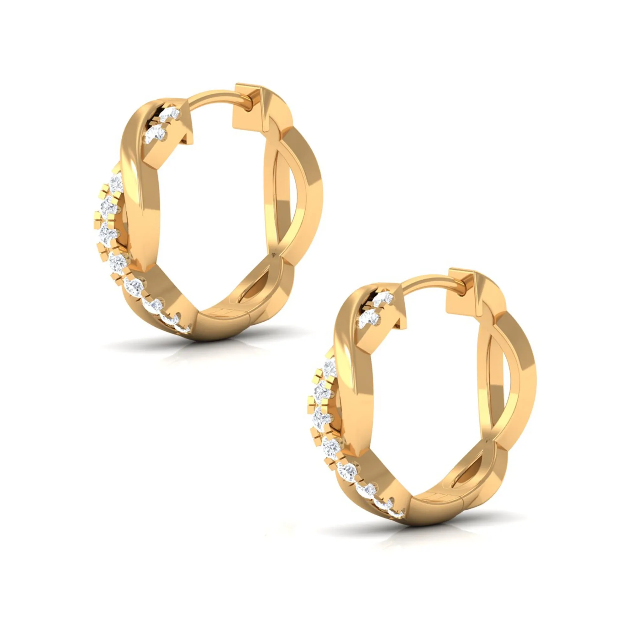 Real Diamond Braided Hinged Hoop Earrings