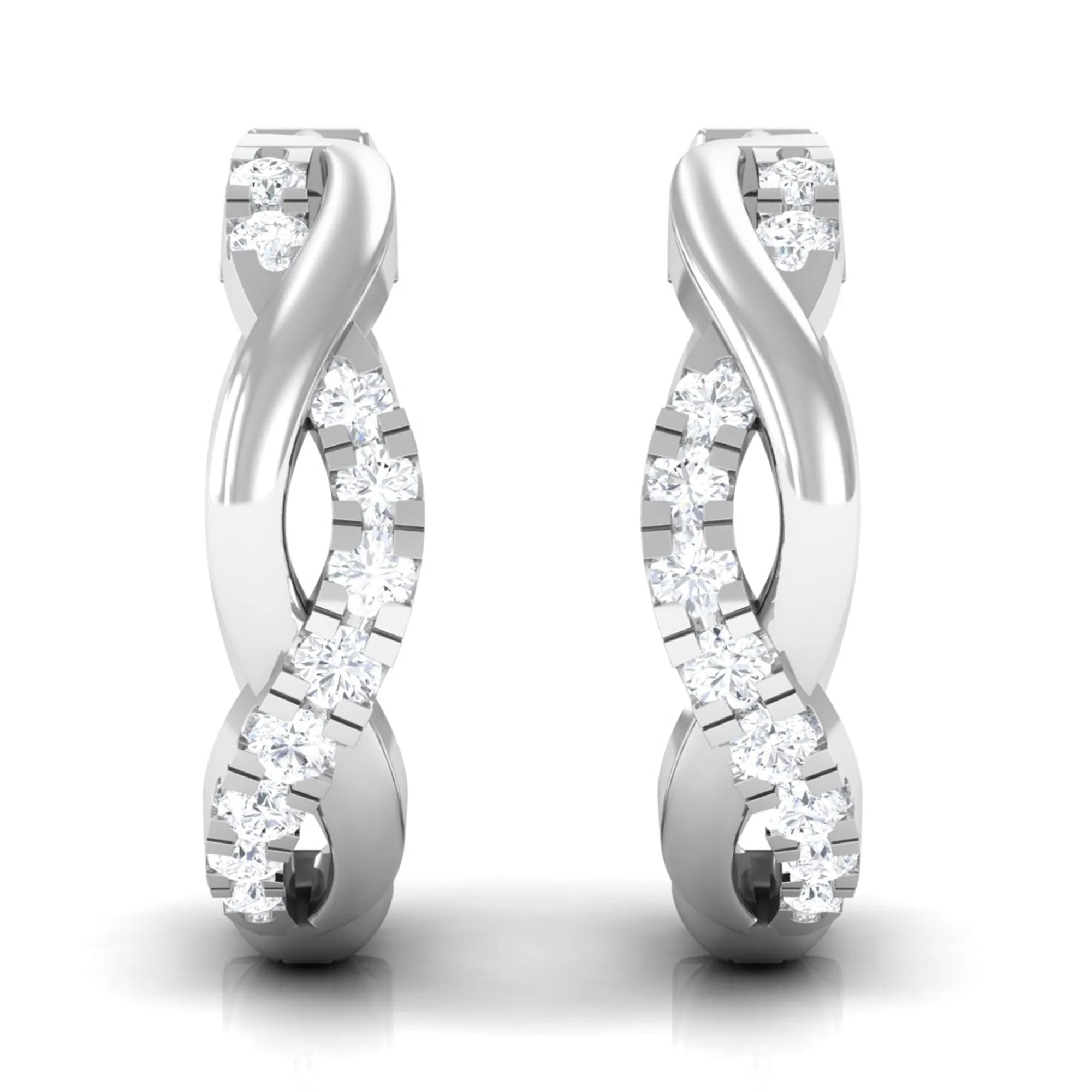 Real Diamond Braided Hinged Hoop Earrings