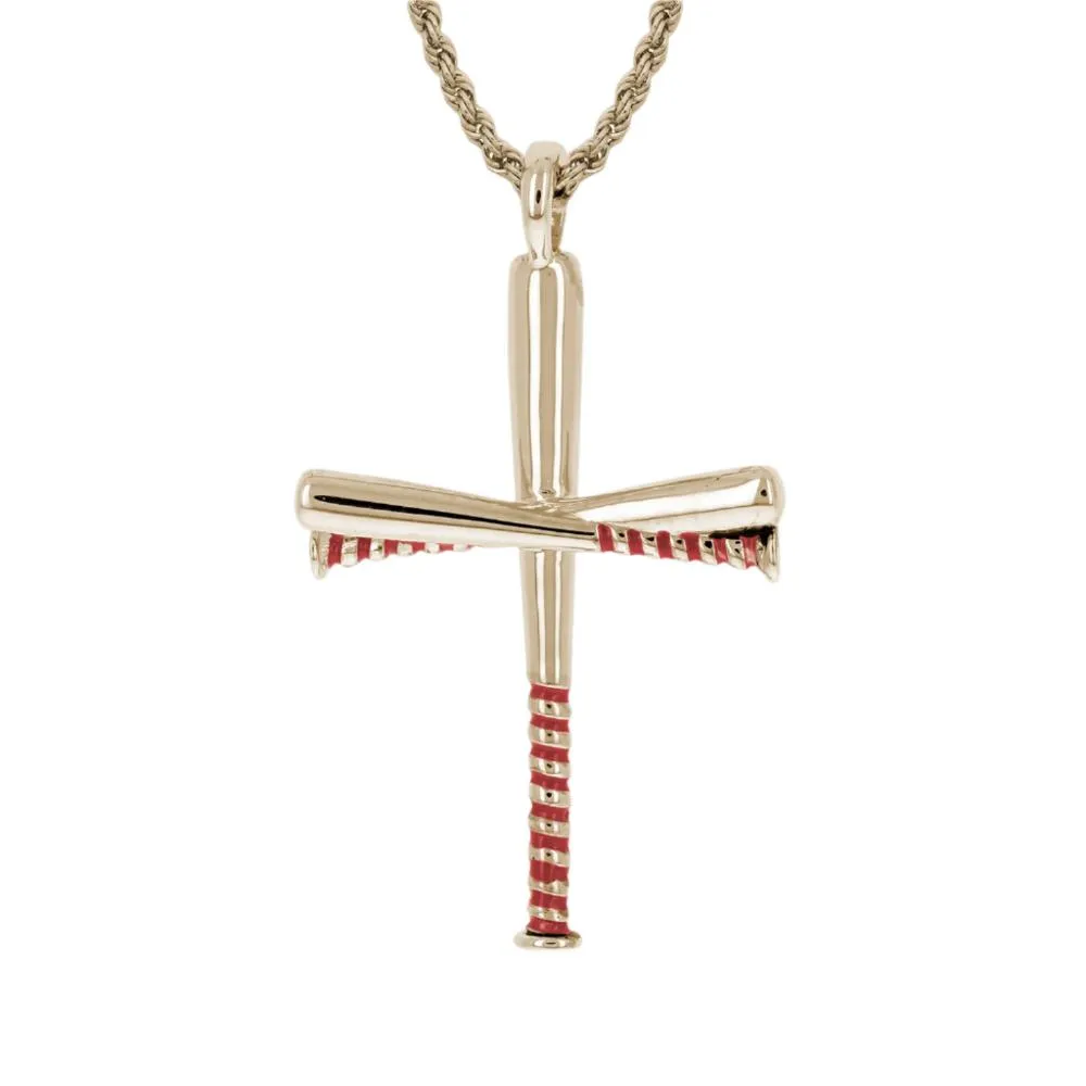 Red Grip Baseball Bat Cross Necklace | Gold