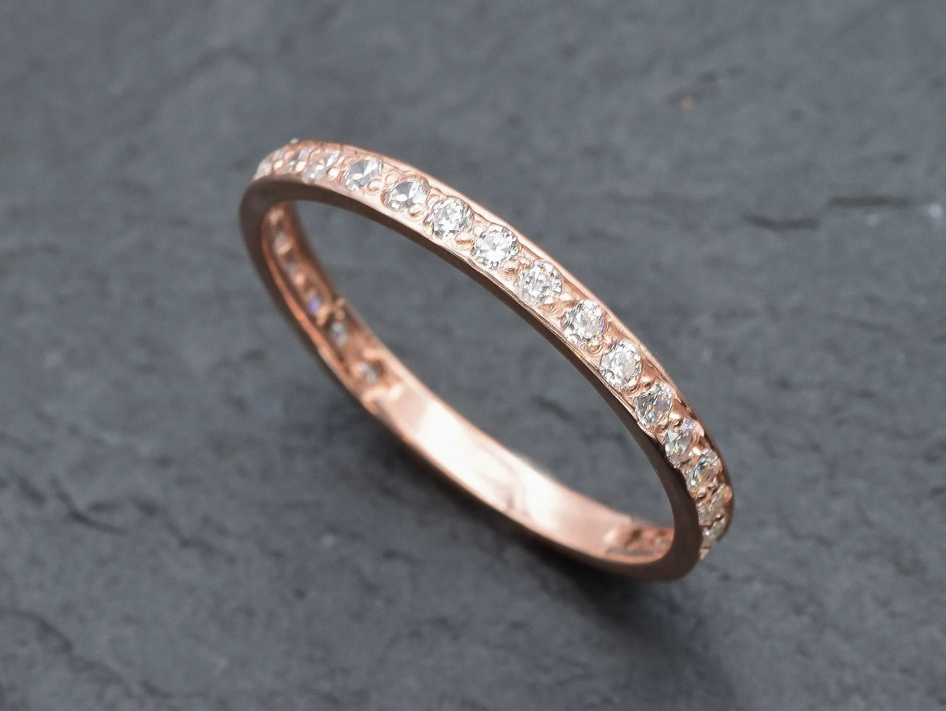 Rose Gold Diamond Ring - Sparkly Stackable Ring - Pink Eternity Band