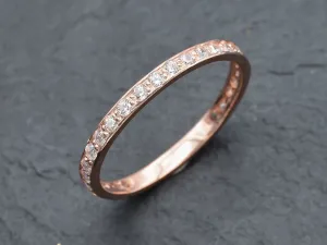 Rose Gold Diamond Ring - Sparkly Stackable Ring - Pink Eternity Band