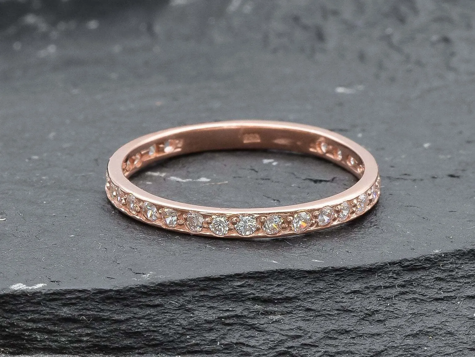 Rose Gold Diamond Ring - Sparkly Stackable Ring - Pink Eternity Band