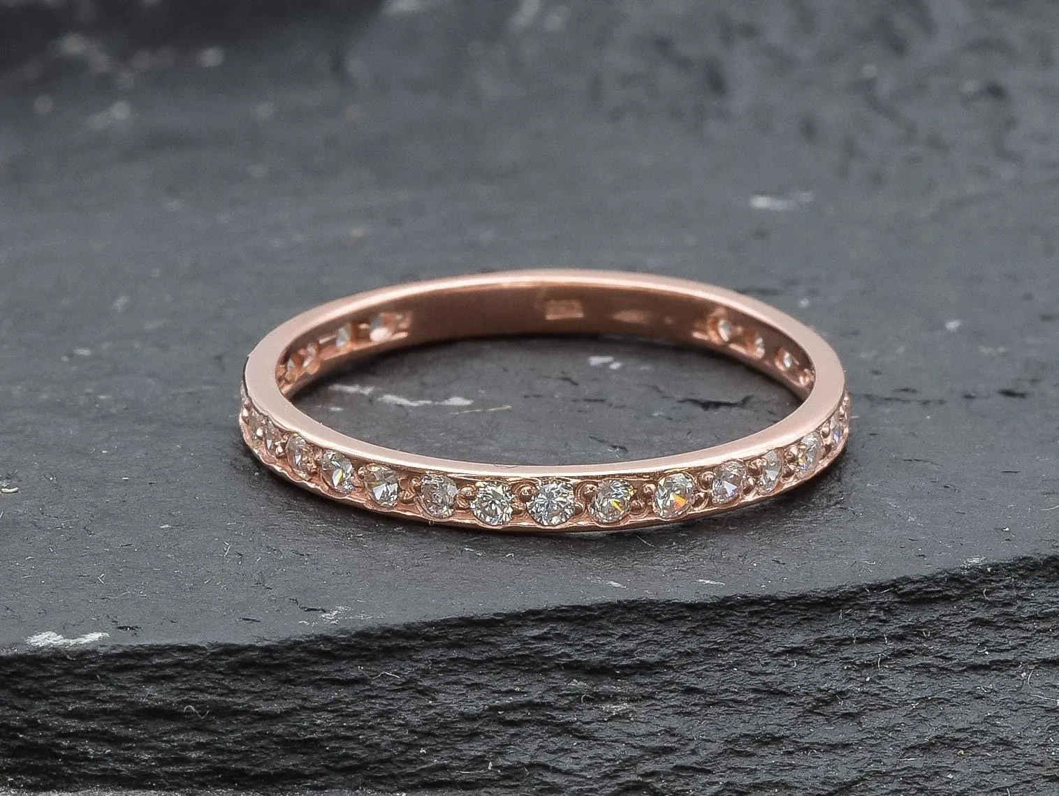 Rose Gold Diamond Ring - Sparkly Stackable Ring - Pink Eternity Band