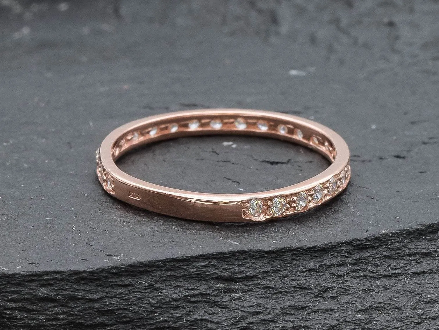 Rose Gold Diamond Ring - Sparkly Stackable Ring - Pink Eternity Band