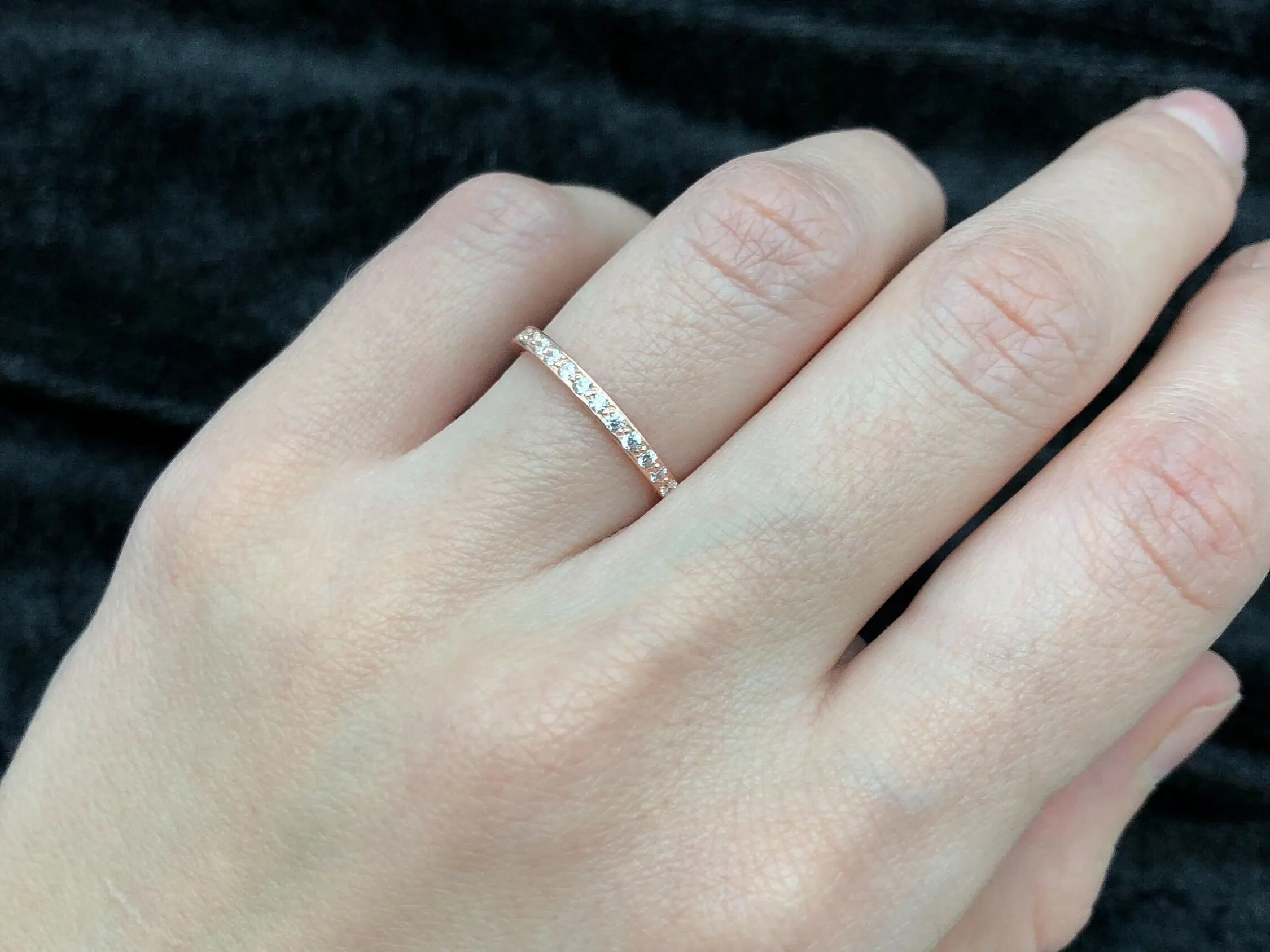 Rose Gold Diamond Ring - Sparkly Stackable Ring - Pink Eternity Band