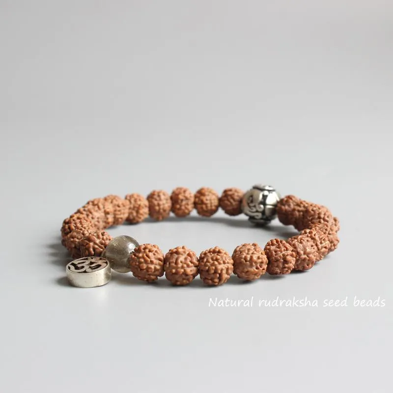 Rudraksha Yoga OM Sign Mala Beads Stretch Bracelet