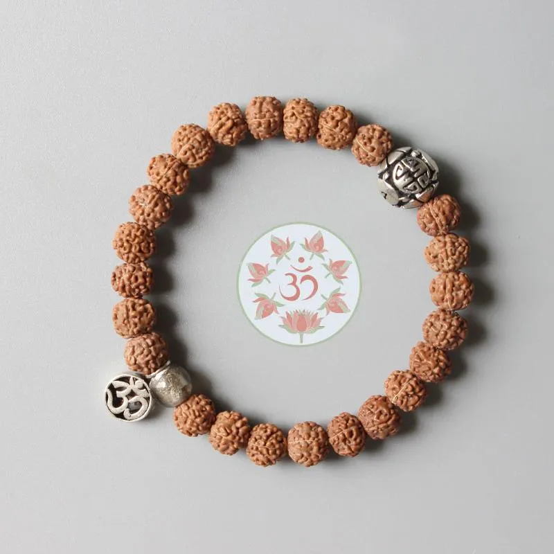 Rudraksha Yoga OM Sign Mala Beads Stretch Bracelet