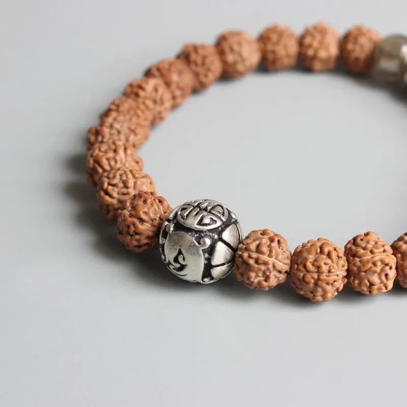 Rudraksha Yoga OM Sign Mala Beads Stretch Bracelet