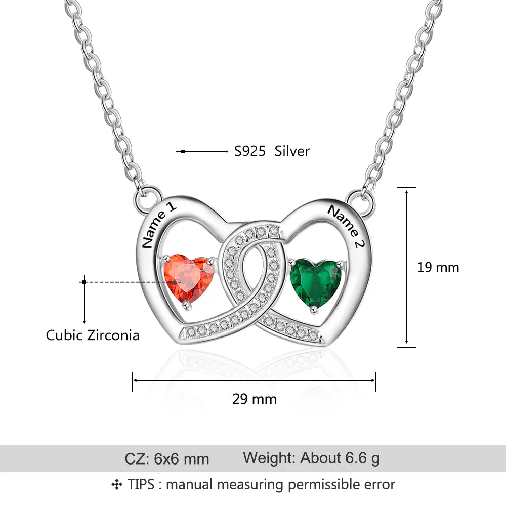 S925 Heart Shape Birthstones Heart Pendant Necklace with Engraving Name