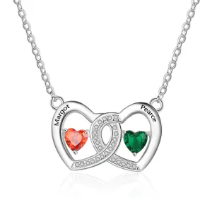 S925 Heart Shape Birthstones Heart Pendant Necklace with Engraving Name