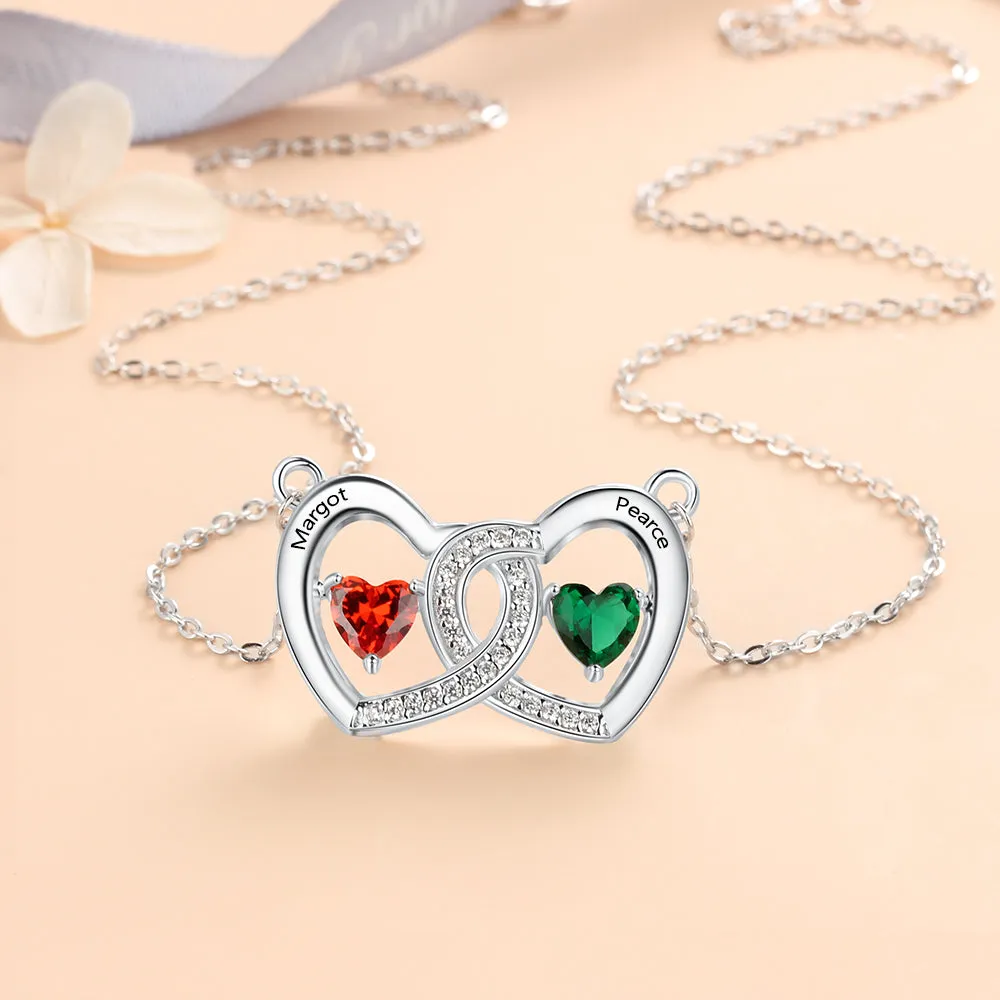 S925 Heart Shape Birthstones Heart Pendant Necklace with Engraving Name