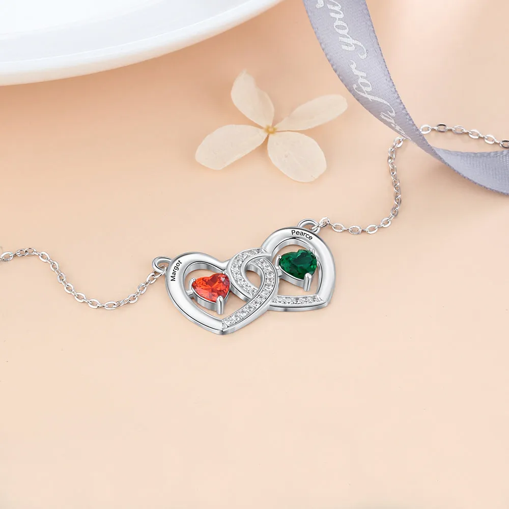 S925 Heart Shape Birthstones Heart Pendant Necklace with Engraving Name