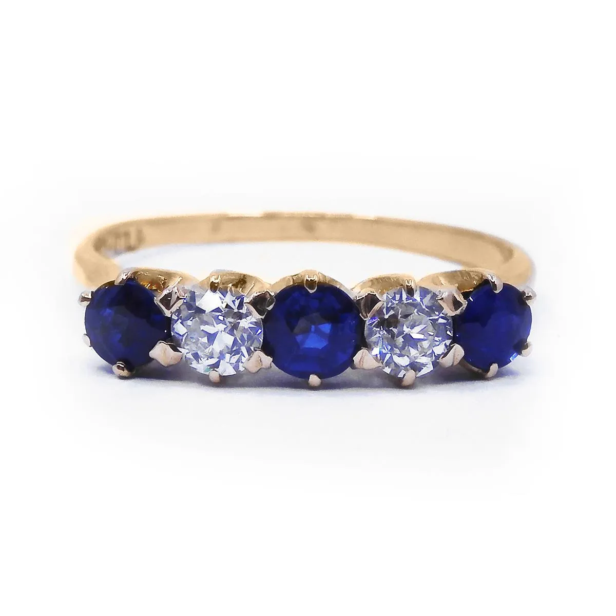 Sapphire and Diamond Five Stone Ring | Pre-Loved | 18K Yellow Gold