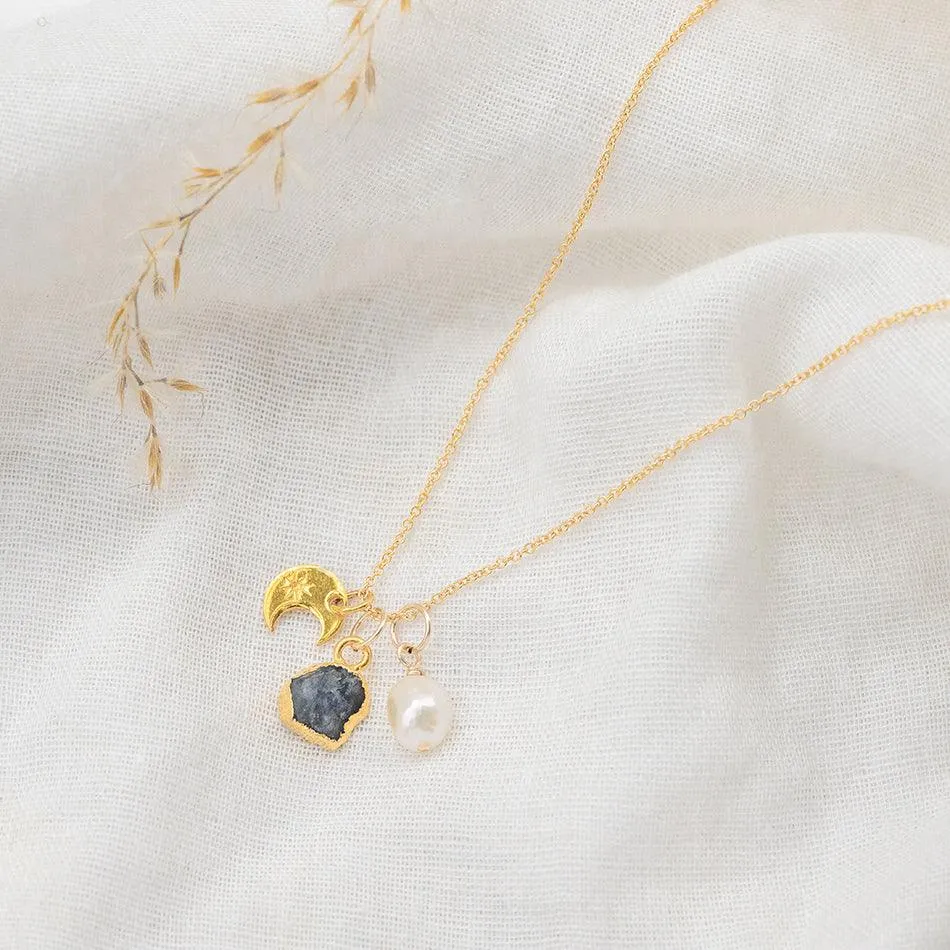 Sapphire Crescent Moon Charm Necklace (September Birthstone)