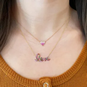 Sapphire Gradient Mini Pink Diamond Heart Pendant Necklace