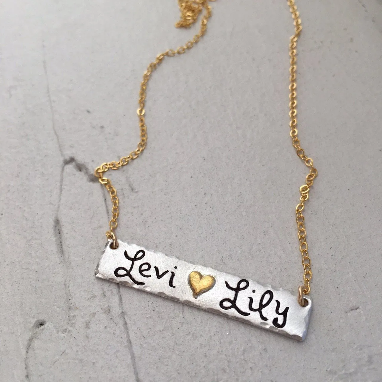 Script Double Name Bar Necklace